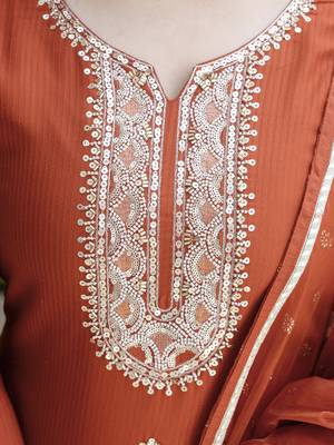 Embroidered Silk Straight Kurta Pant and Dupatta Set 2