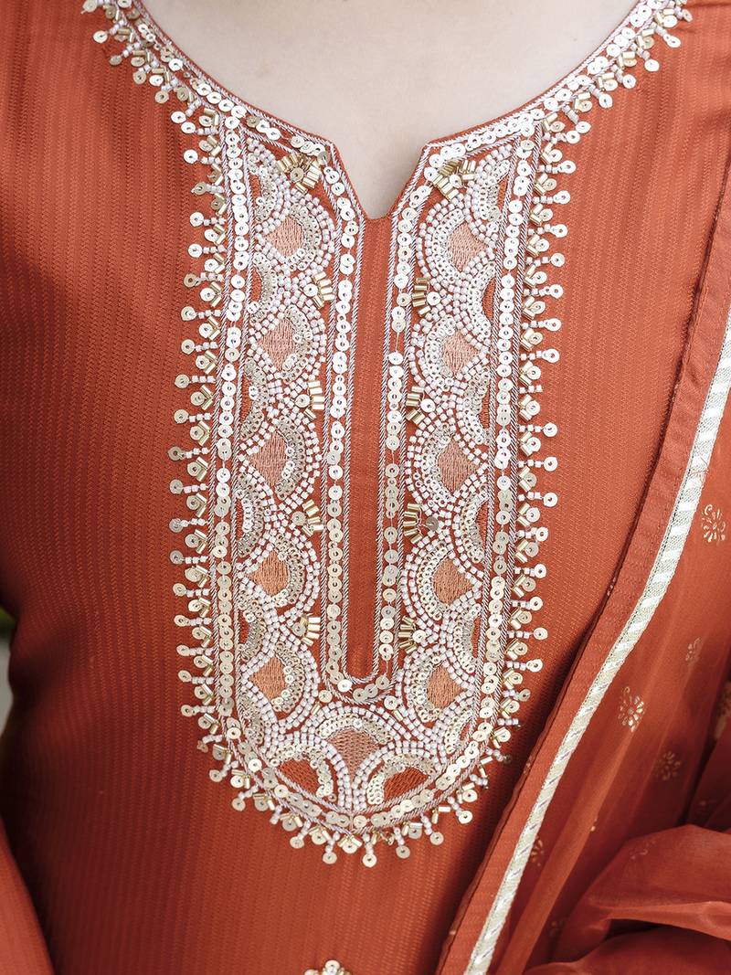 Embroidered Silk Straight Kurta Pant and Dupatta Set