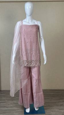 Pink viscose organza kurti set with organza dupatta 3