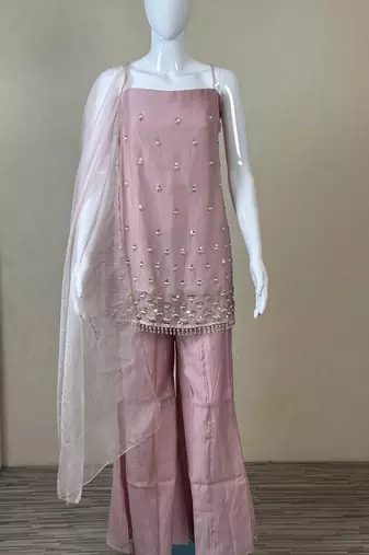 Pink viscose organza kurti set with organza dupatta