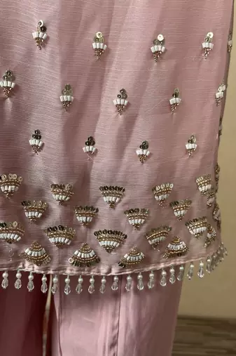 Pink viscose organza kurti set with organza dupatta