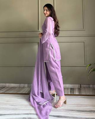 Women's Gorgeous Embroidery Work Crunchy Silk Fabric Straight Kurta Patiala and Dupatta Set 3