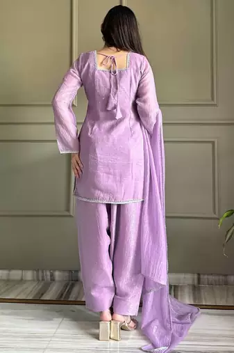 Women's Gorgeous Embroidery Work Crunchy Silk Fabric Straight Kurta Patiala and Dupatta Set
