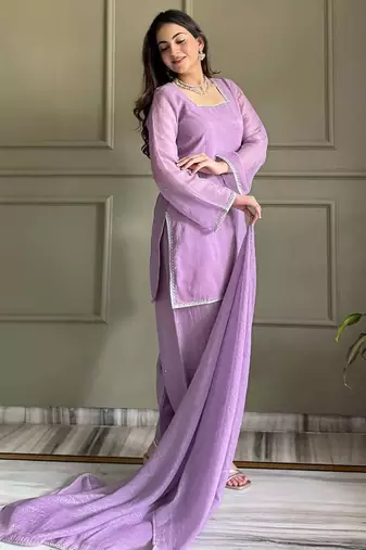 Women's Gorgeous Embroidery Work Crunchy Silk Fabric Straight Kurta Patiala and Dupatta Set