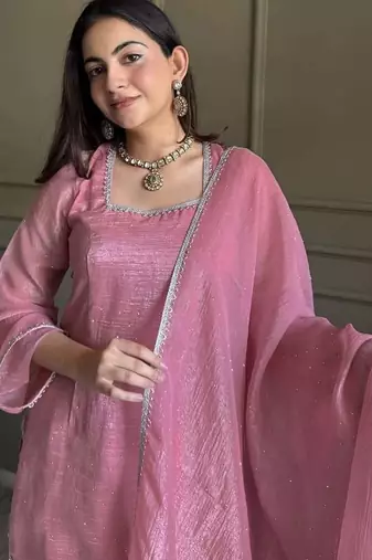 Embroidered Crunchy Silk Straight Kurta Patiala and Dupatta Set