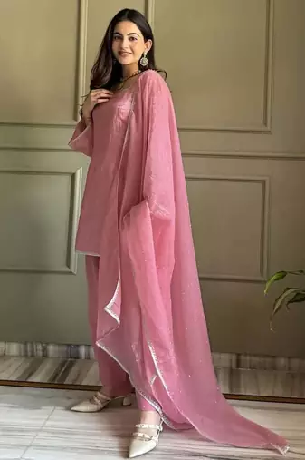 Embroidered Crunchy Silk Straight Kurta Patiala and Dupatta Set