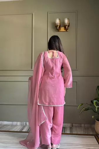 Embroidered Crunchy Silk Straight Kurta Patiala and Dupatta Set