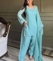Embroidered Crunchy Silk Straight Kurta Patiala and Dupatta Set