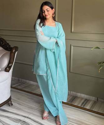 Embroidered Crunchy Silk Straight Kurta Patiala and Dupatta Set 2