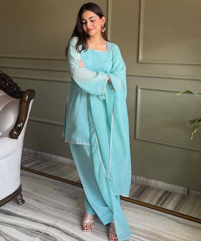 Embroidered Crunchy Silk Straight Kurta Patiala and Dupatta Set