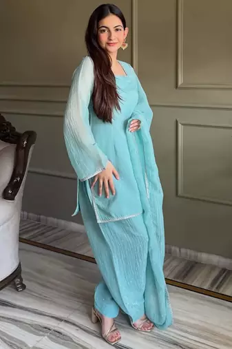 Embroidered Crunchy Silk Straight Kurta Patiala and Dupatta Set