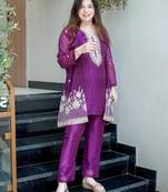 Women's Gorgeous Embroidery Work Chinon Silk Fabric Straight Kurta Pant with Koti Set