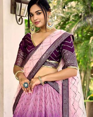 purple sequins chinon lehenga set choli with dupatta 6