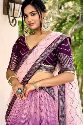 purple sequins chinon lehenga set choli with dupatta