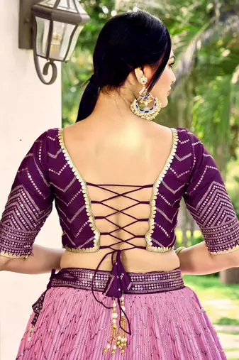 purple sequins chinon lehenga set choli with dupatta