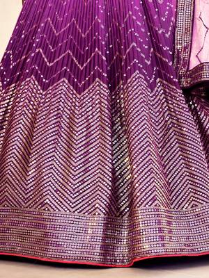 purple sequins chinon lehenga set choli with dupatta 8