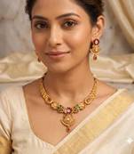 Indian bollywood gold plated kundan choker bridal necklace earrings jewelry set