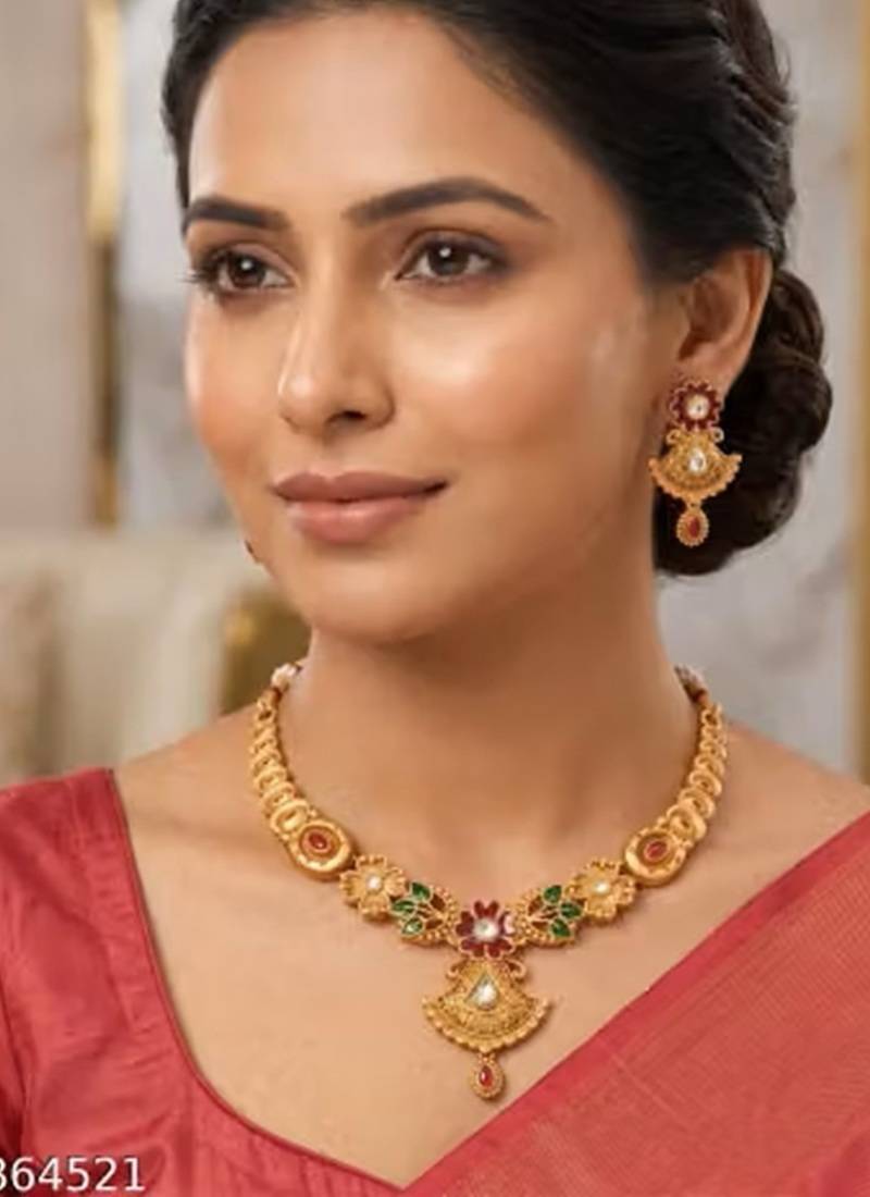 Indian bollywood gold plated kundan choker bridal necklace earrings jewelry set