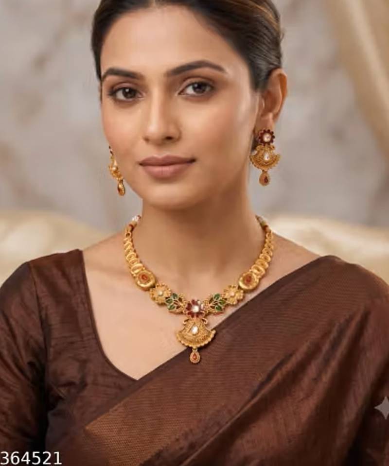 Indian bollywood gold plated kundan choker bridal necklace earrings jewelry set