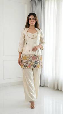Embroidered Chinon Silk Straight Kurta & Blouse With Palazzo Set 1