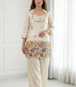 Embroidered Chinon Silk Straight Kurta & Blouse With Palazzo Set