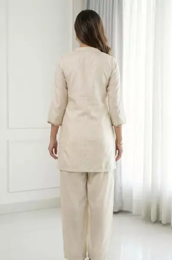 Embroidered Chinon Silk Straight Kurta & Blouse With Palazzo Set