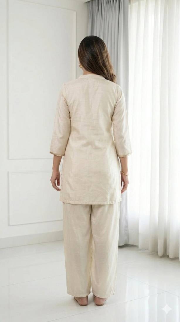 Embroidered Chinon Silk Straight Kurta & Blouse With Palazzo Set