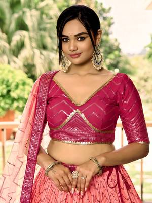 pink sequins chinon wedding lehenga set choli with dupatta with dupatta 6