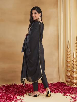 Women's Gorgeous Embroidery Work Rayon Slub Fabric Straight Kurta Pant and Dupatta Set 4