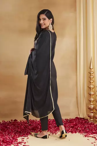 Women's Gorgeous Embroidery Work Rayon Slub Fabric Straight Kurta Pant and Dupatta Set