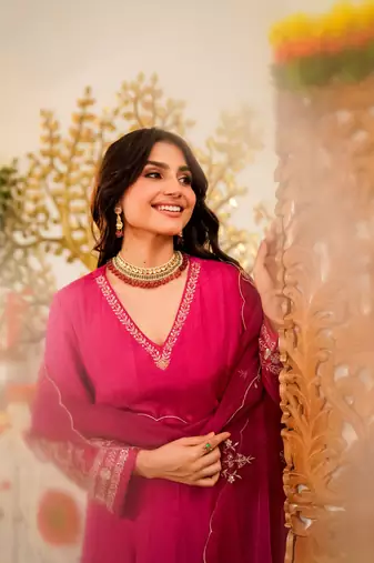 Embroidered Viscose Chanderi Flared Anarkali Pant and Dupatta Set