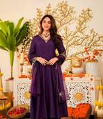 Embroidered Viscose Chanderi Flared Anarkali Pant and Dupatta Set
