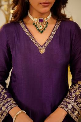 Embroidered Viscose Chanderi Flared Anarkali Pant and Dupatta Set 2