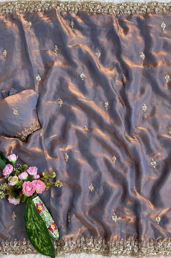 Lavender beads and Hand Work Sartin Saree