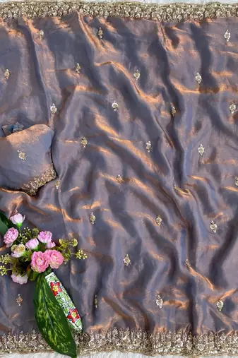 Lavender Color beads and Hand Work Sartin Saree