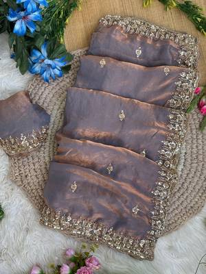 Lavender Color beads and Hand Work Sartin Saree 2