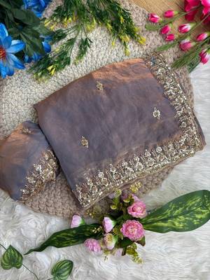 Lavender Color beads and Hand Work Sartin Saree 3