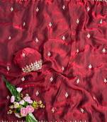 Maroon Color beads and Hand Work Sartin Saree