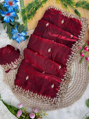 Maroon Color beads and Hand Work Sartin Saree 2
