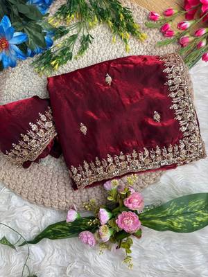 Maroon Color beads and Hand Work Sartin Saree 3