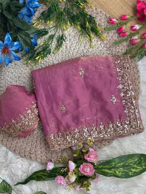Pink Color beads and Hand Work Sartin Saree 3