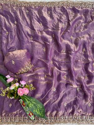 Purple Color beads and Hand Work Sartin Saree 1