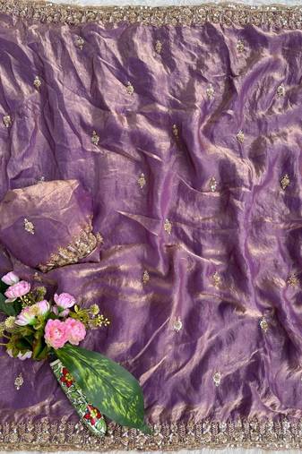 Purple beads and Hand Work Sartin Saree