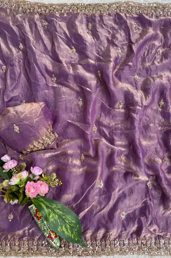 Purple Color beads and Hand Work Sartin Saree