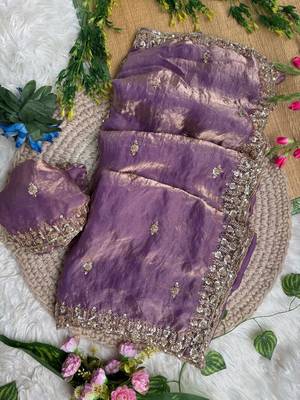 Purple Color beads and Hand Work Sartin Saree 2