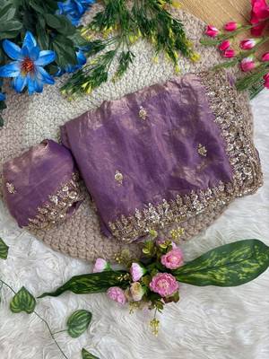 Purple Color beads and Hand Work Sartin Saree 3