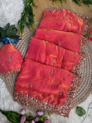 Pink Color beads and Hand Work Sartin Saree 3