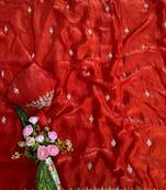 Red Color beads and Hand Work Sartin Saree