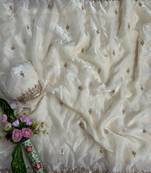 White Color beads and Hand Work Sartin Saree