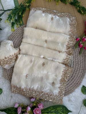 White Color beads and Hand Work Sartin Saree 2
